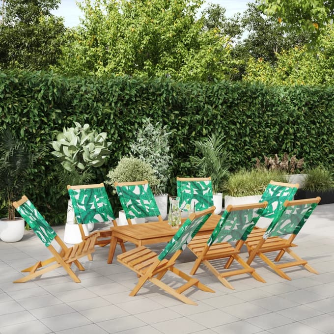 vidaXL - Opklapbare - stoelen, - 8 - stuks, - groene - stof - en - massief - hout.