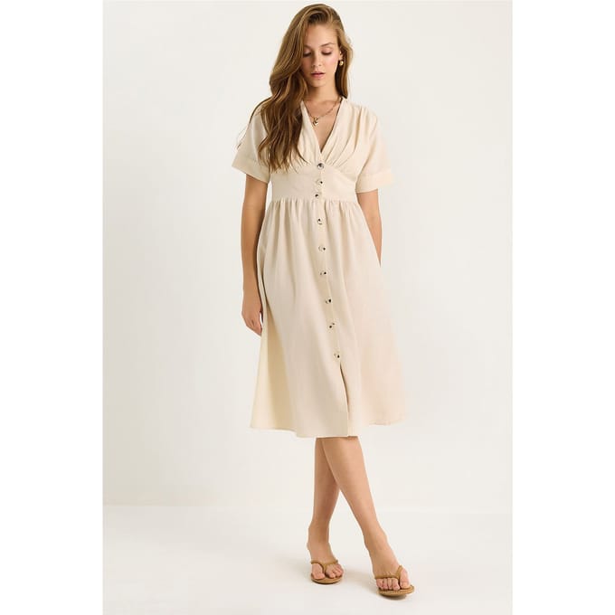 V-hals Knop Midi Shirtjurk
