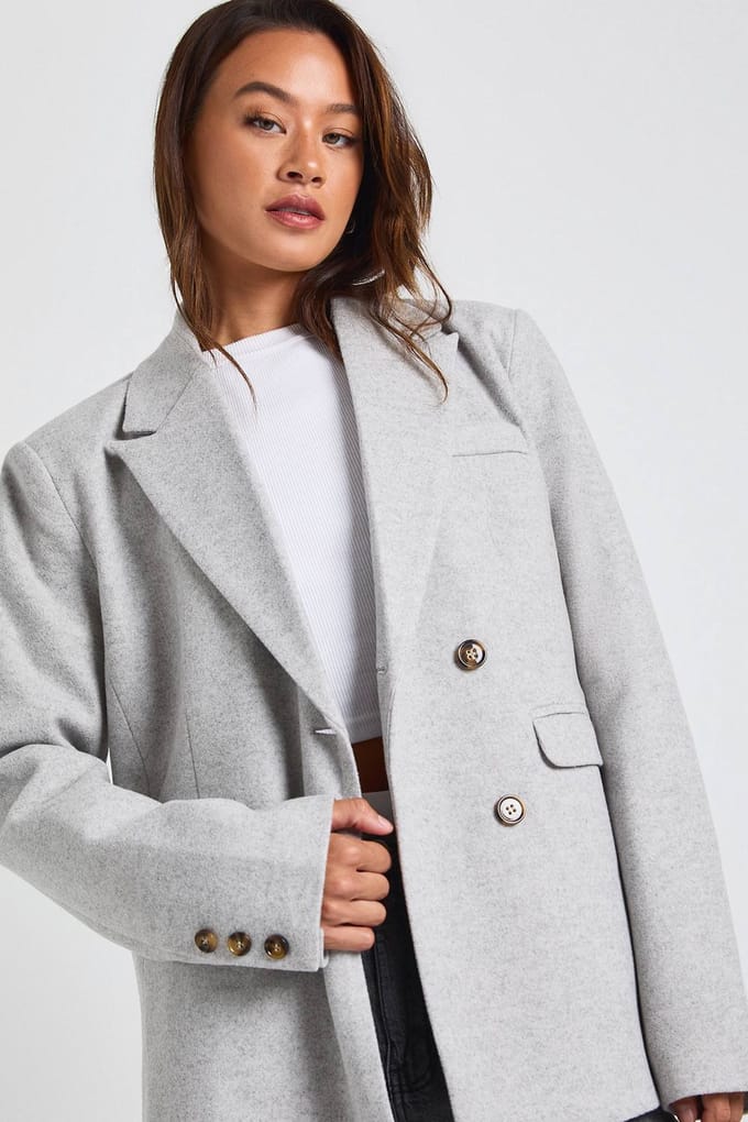 boohoo Dames Lange wollen oversized getailleerde blazer | Light Grey | Maat: 16