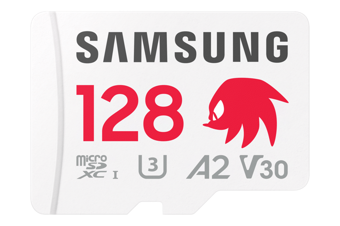 Samsung Sonic Edition - Knuckles microSDXC-kaart Retail 128 GB A2 Application Performance Class, v30 Video Speed Class, UHS-I U3 Speciale editie...