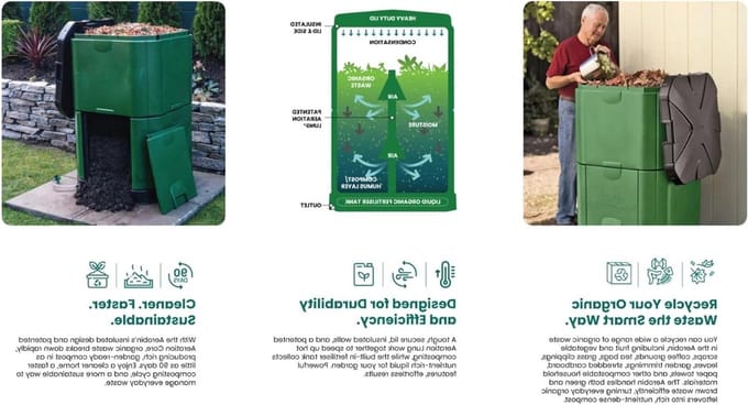 Compostbak - Afvalbak - Organisch afval verwerken - Geïsoleerde hot composting - 200 liter - Olijfgroen