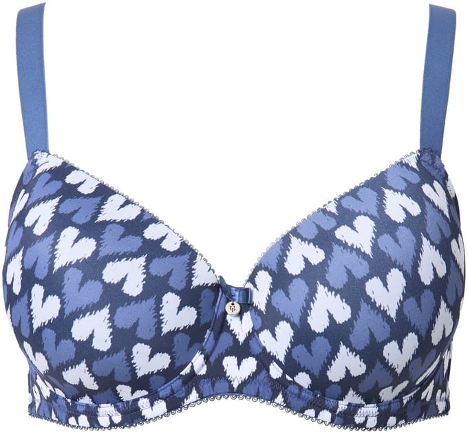 Ulla Popken - Dames - Beugelbeha hartjes zachte cups - Licht zeilblauw - Maat 90F
