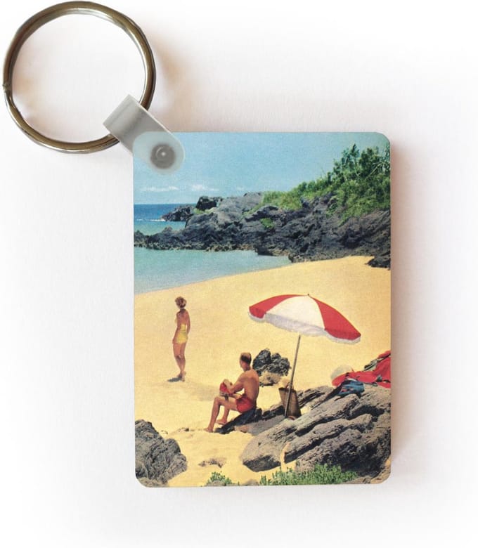Sleutelhanger - Vintage illustratie van een strandvakantie - Uitdeelcadeautjes - Plastic
