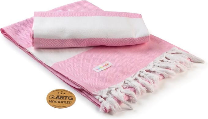 ARTG® Hamamzz - Hamamdoek -  Original Marmaris De Luxe - Rose/Wit - 100 x 180 cm