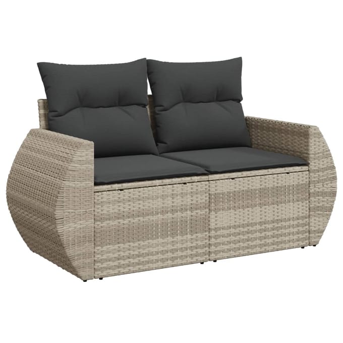 vidaXL - 10-delige - Loungeset - met - kussens - poly - rattan - lichtgrijs