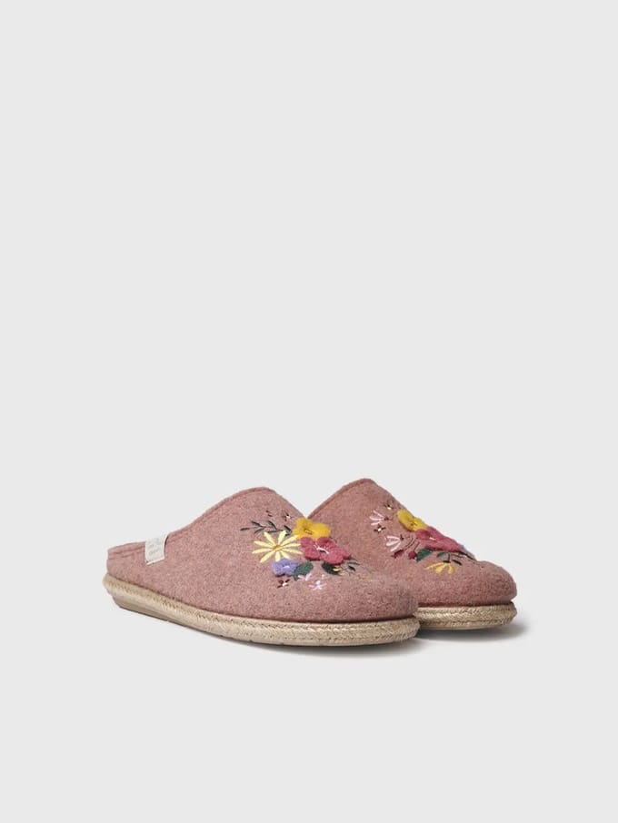 Damesslippers van vilt met bloemen | DELI-EF