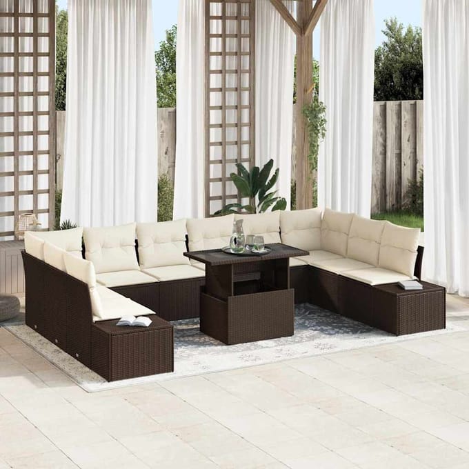vidaXL - Tuinbank - Set - 11 - st - Bruin - en - Crème - poly - rattan
