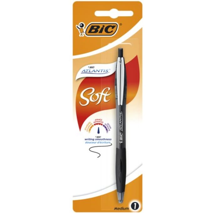 Balpen bic atlantis soft metalen clip clic medium Zwart bister