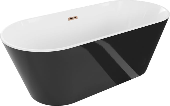 Mexen Flavia vrijstaand bad 150 x 75 , wit/zwart, overloop roségoud - 54031507575-60