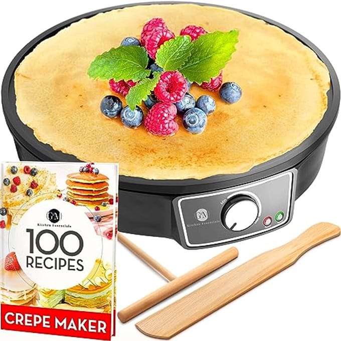 Pannenkoek Bakplaat - Crêpe Maker met 100 Recepten, Beslagverspreider en Houten Spatel