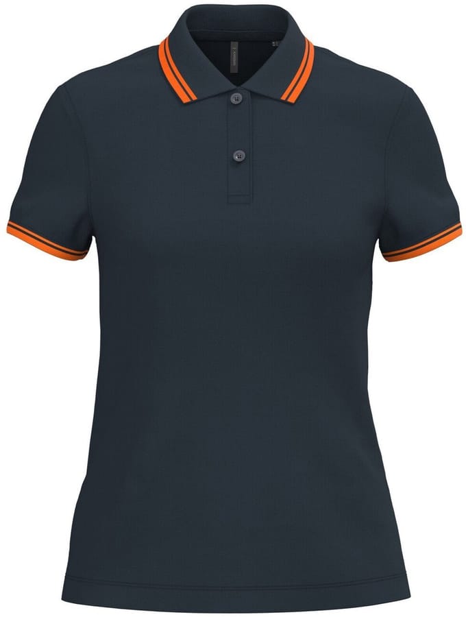 Kariban Gestreepte damespolo korte mouwen K273 - Navy / Orange - L
