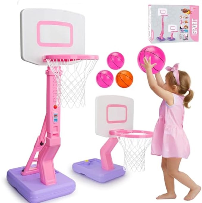 Verstelbare Basketbalkorf voor Kinderen - Indoor en Outdoor - Roze