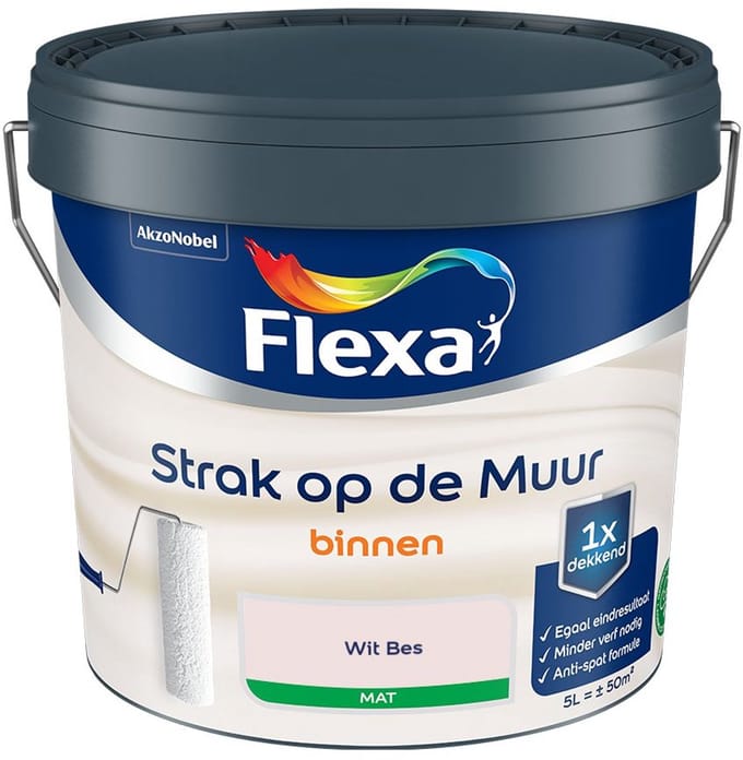 Flexa - Strak Op De Muur Binnen Mat - Wit Bes - Mengverf - 5 L