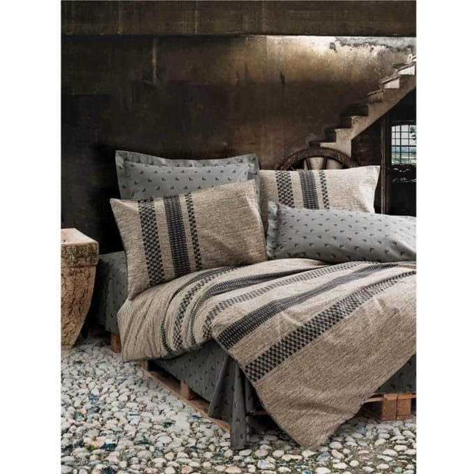 Parure de lit - 1 housse de couette 220 x 240 cm + 2 taies d'oreiller 60 x 60 cm - 100% coton renforcé - Brun