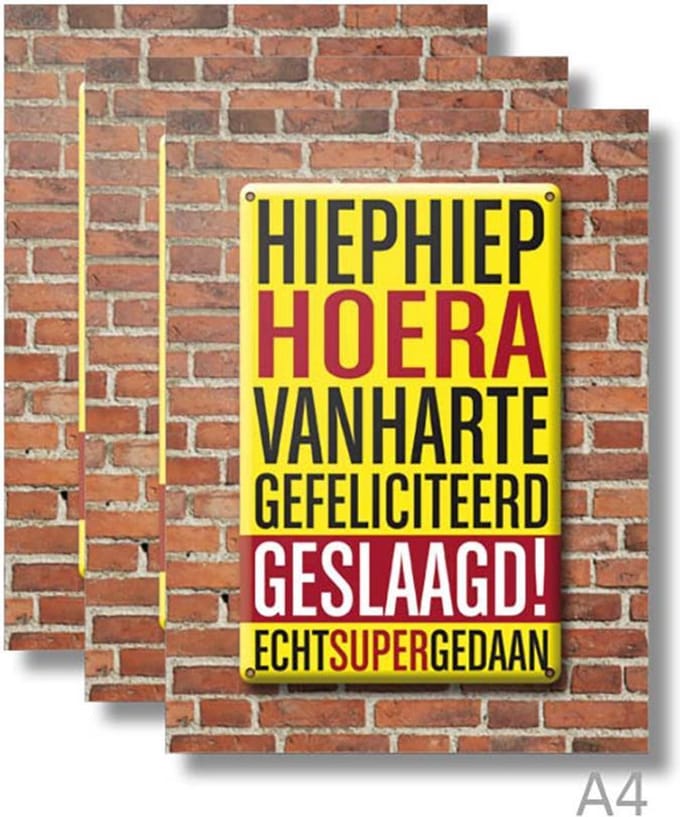 3x dubbele A4 kaart met envelop - Geslaagd  - Formaat: 235 x 310 mm
