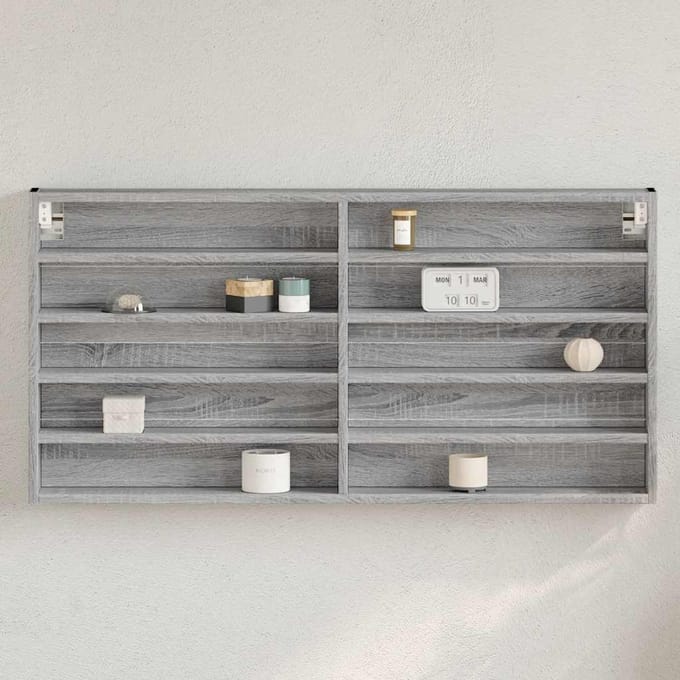 vidaXL - Vitrinekast - 100x8,5x50 - cm - bewerkt - hout - grijs - sonoma - eikenkleur
