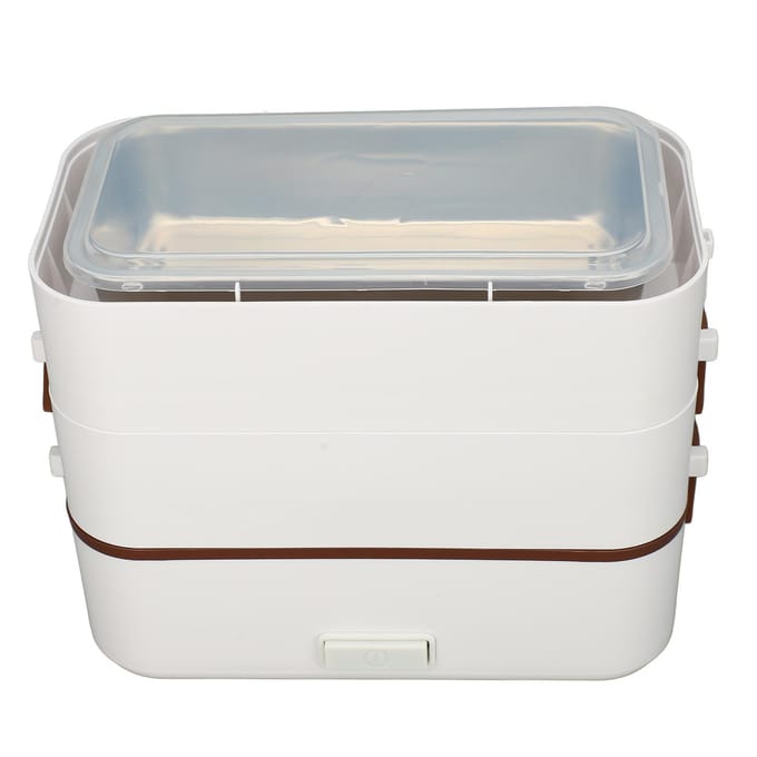 Elektrische Lunchbox Voedselverwarmer 3 Lagen 1,2L Capaciteit 304 Roestvrij Staal Lekvrij Verdeelde Verwarming L white