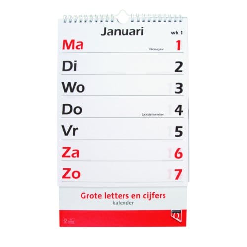 Quantore Kalender 2022 - met grote letters en cijfers