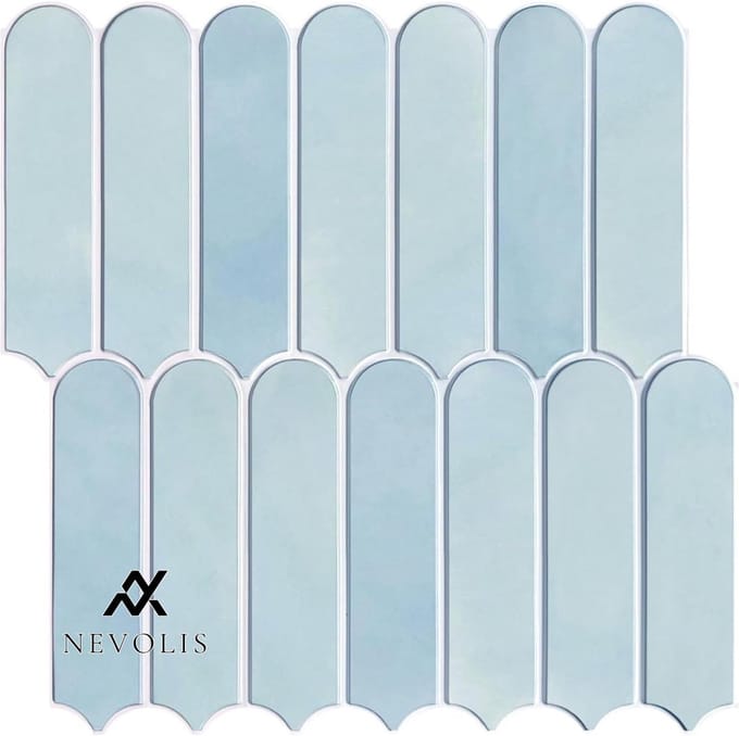 Nevolis 3D Self-Adhesive Tile Stickers Peel and Stick - Kitchen Bathroom Wall Decoration Gradient Light Blue - Pack of 10 - 30 x 30 cm .