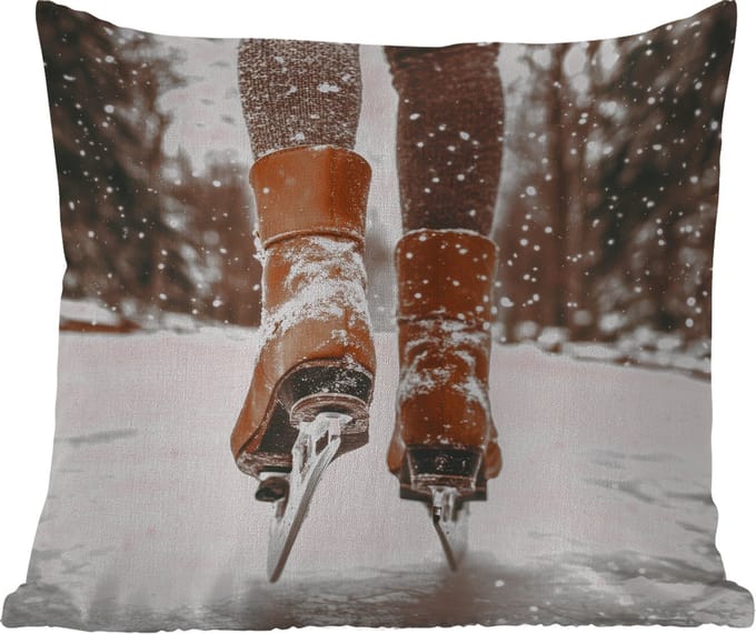 Tuinkussen - Schaatsen - IJs - Winter - Sneeuw - 40x40 cm - Weerbestendig