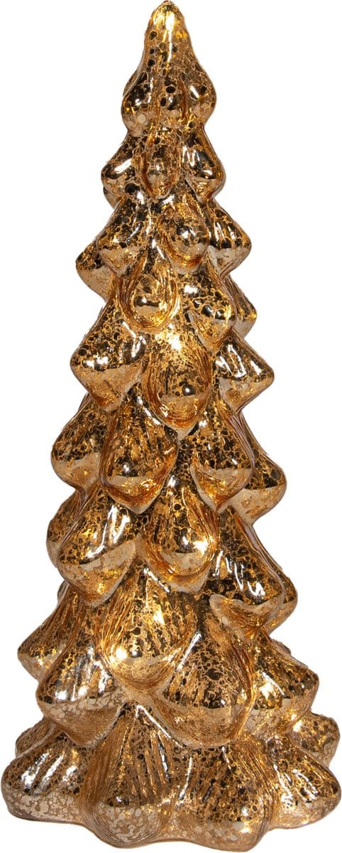 Anna's Collection Kerstboom beeldje - goud - met LED licht - H25 cm - glas - decoratie