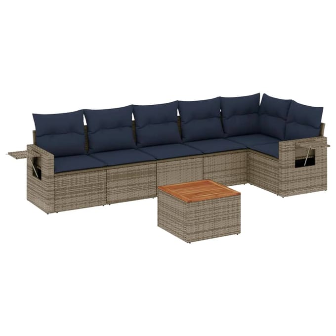 vidaXL - 7-delige - tuinbankset - met - kussens, - grijs - polyrotan