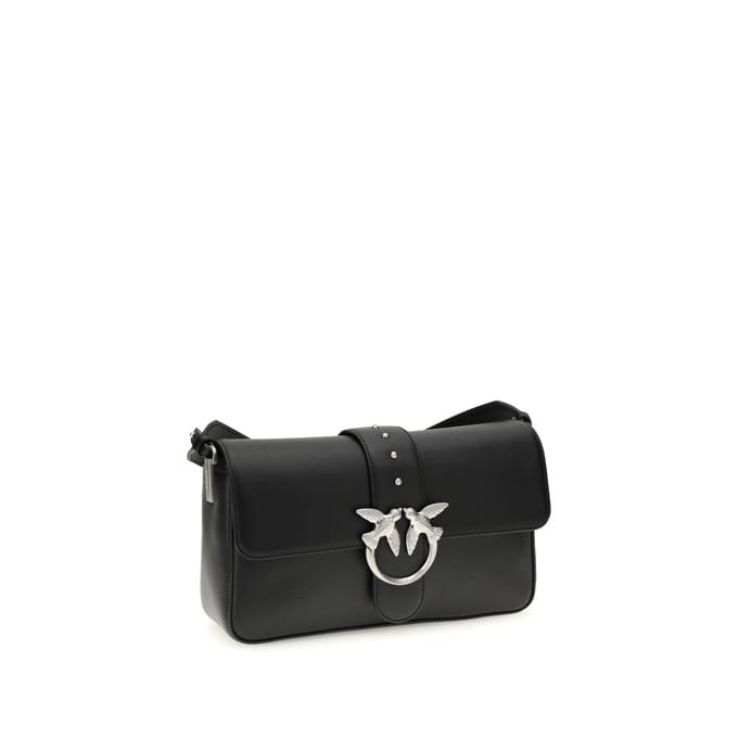PINKO schoudertas Love One Classic Slouchy FL Limousine Black - Matte Silver zwart