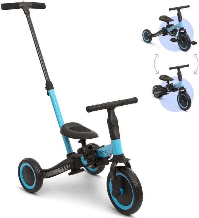 4-in-1 Kinderfiets met Duwstang: Driewieler, Loopfiets en Fiets
