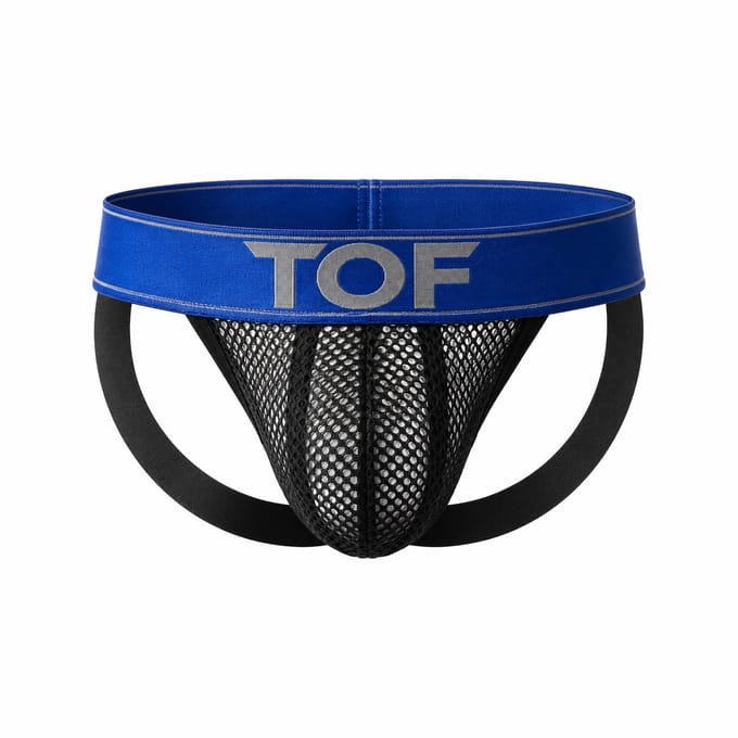TOF Paris Mesh Jock Black/Blue - MAAT S - Heren Ondergoed - Jockstrap voor Man - Mannen Jock