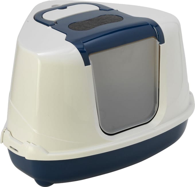 Moderna Flip Hoekkattenbak - Donkerblauw/Wit - 56 x 45 x 39 cm