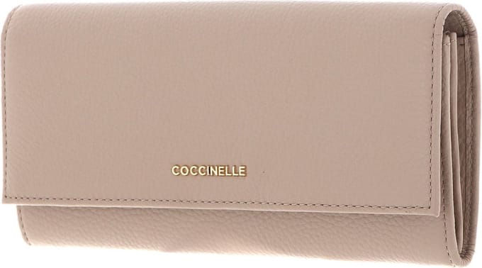 COCCINELLE Leren Portemonnee Metallic Soft Wallet Powder Pink Beige