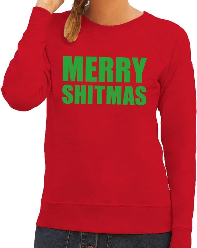 Foute kersttrui / sweater Merry Shitmas rood voor dames - Kersttruien L