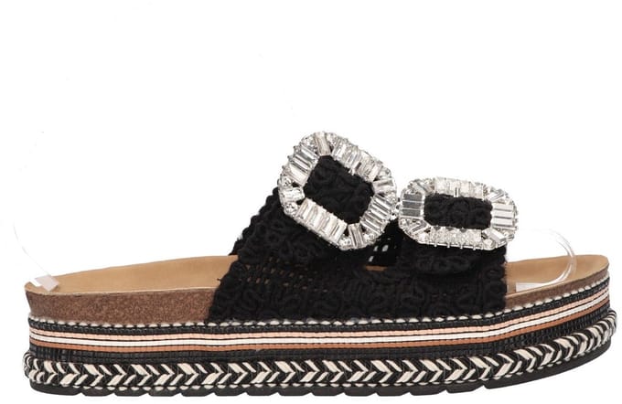 La Strada Platform Slipper Zwart Raffia - Damesschoenen - Maat - 40