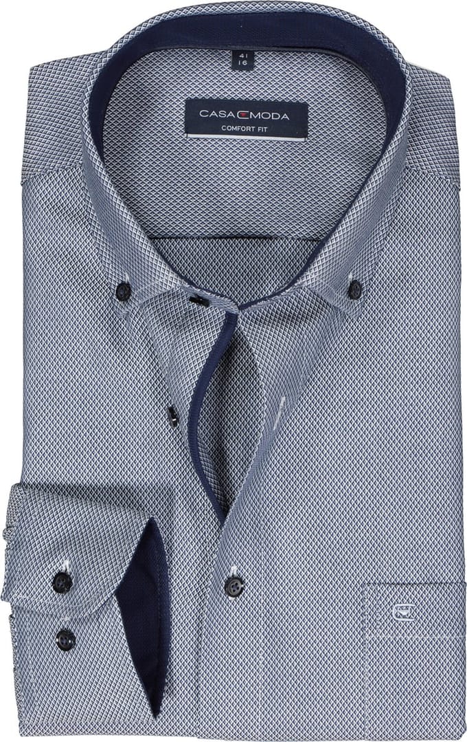 CASA MODA comfort fit overhemd - dobby - blauw - Strijkvrij - Boordmaat: 39