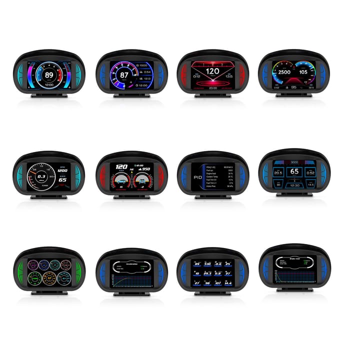 Auto Head Up Display Multifunctionele OBD GPS Hellingmeter Atmosfeerlamp Volledig LCD Smart Meter met 12 zwart