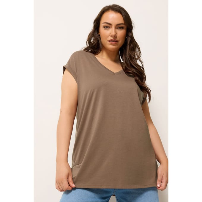 Yours Bruin Basic Tshirt Met Vhals Size 42