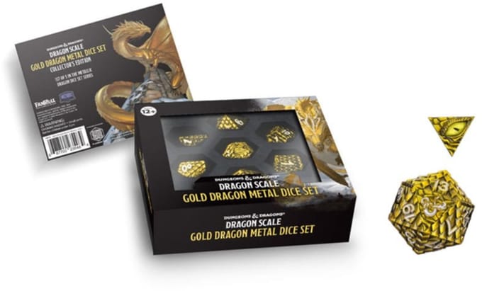FanRoll Dungeons & Dragons Premium Metal Dice Set Dragon Scale Gold (7) Dice