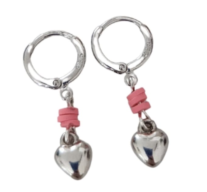 Zilveren oorring- hart bedeltje- roze-Charme Bijoux-Charme Bijoux