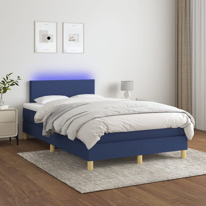 vidaXL - Boxspring - met - matras - en - LED - stof - blauw - 120x200 - cm