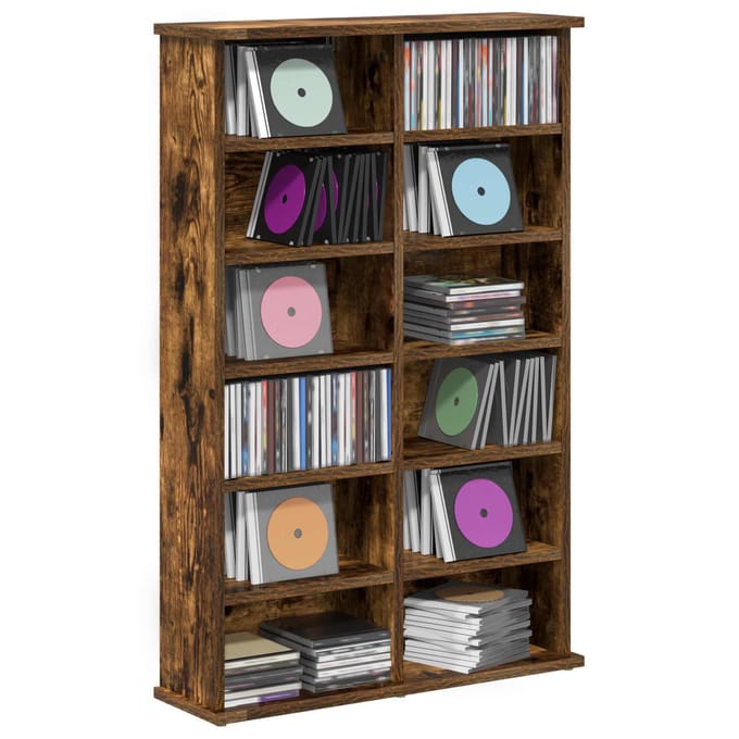 vidaXL - CD - Kast - Gerookt - eiken - 60 - x - 17 - x - 92 - cm - Bewerkt - hout