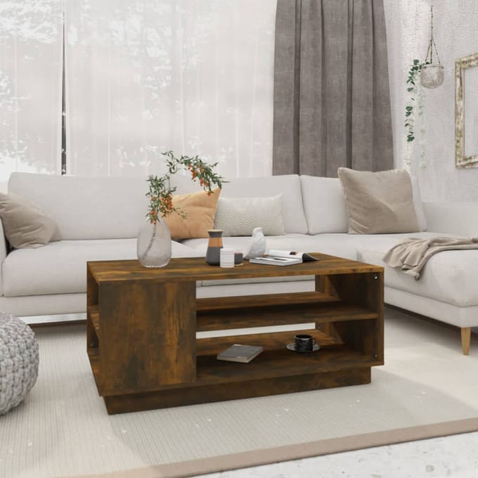 vidaXL - Salontafel - 102x55x43 - cm - bewerkt - hout - gerookt - eikenkleurig