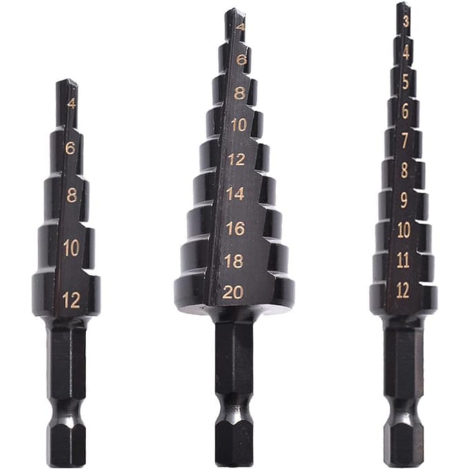 3PCS HSS Cobalt Stappenboorset Praktische Zwarte Nitride Gecoate Metaalboorbits Kit voor 3PCS