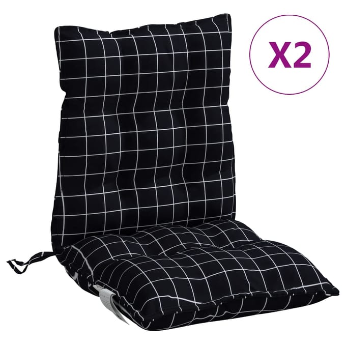 vidaXL - Stoelkussens - 2 - st - lage - rug - ruitpatroon - oxford - stof - zwart