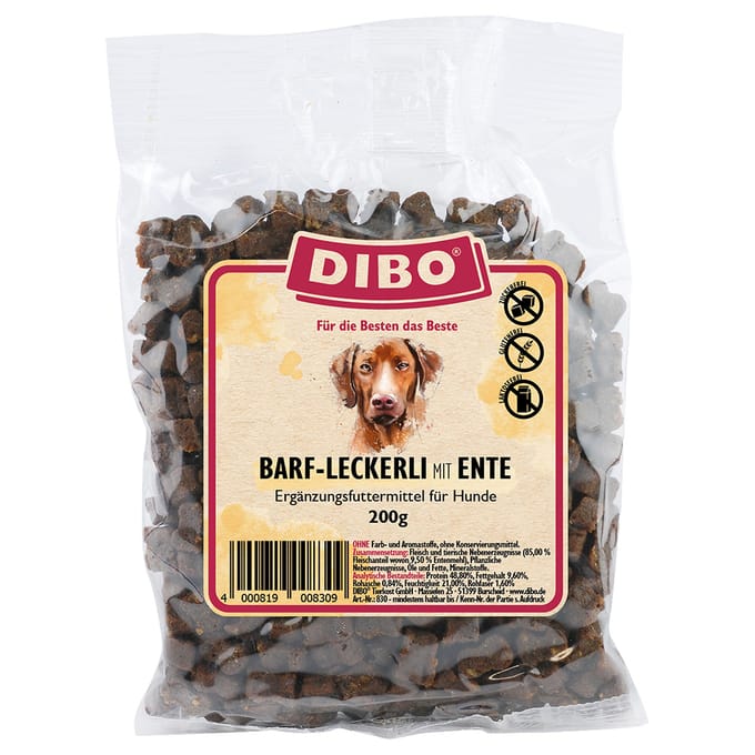 6 x 200 g DIBO BARF-snoepjes met eend hondensnacks