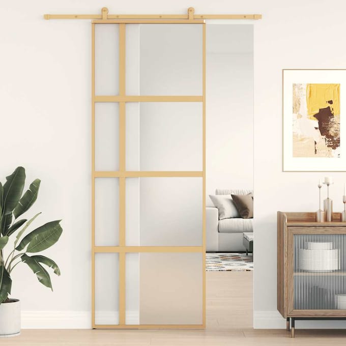 vidaXL - Schuifdeur - 76x205 - cm - mat - ESG-glas - en - aluminium - goudkleurig