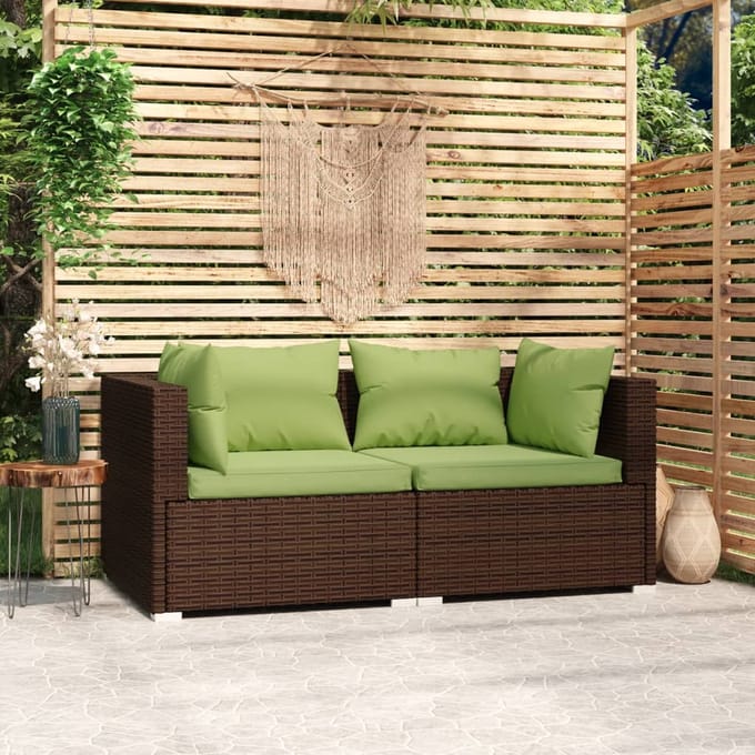 vidaXL - Bank - 2-zits - met - kussens - poly - rattan - bruin