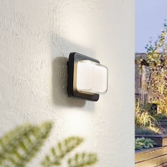 Lindby LED buiten wandlamp Sibara, antraciet, hoekig, IP54