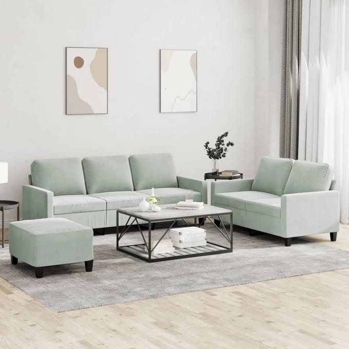 vidaXL - 3-delige - Loungeset - met - kussens - fluweel - lichtgrijs