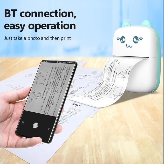 Draagbare mini-zakprinter BT thermische printer met thermisch afdrukpapier USB-kabel voor notitie blauw