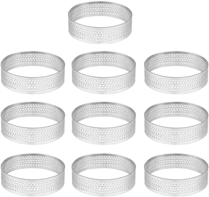 Taartringen Set - Mousse Ringen - Desserts Bakken - Geperforeerd Ontwerp - 10 stuks 7cm - Zilverkleurig
